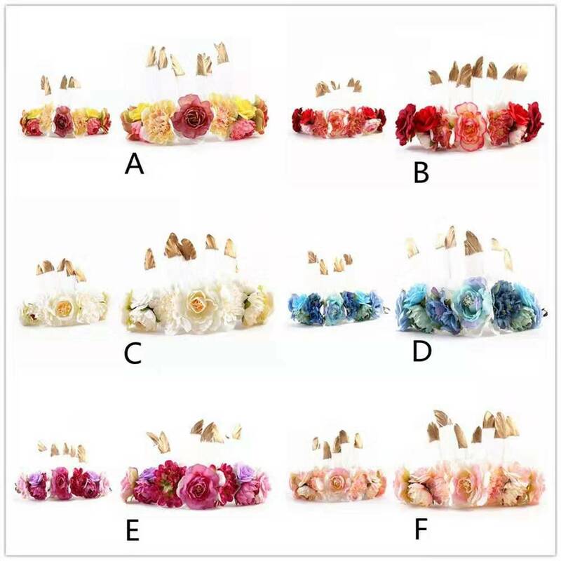 2PCS Feather Flower Headdress for Mom & Baby Party Hat Indian headdress Party Garland wedding Hair Accessories Kids Headband