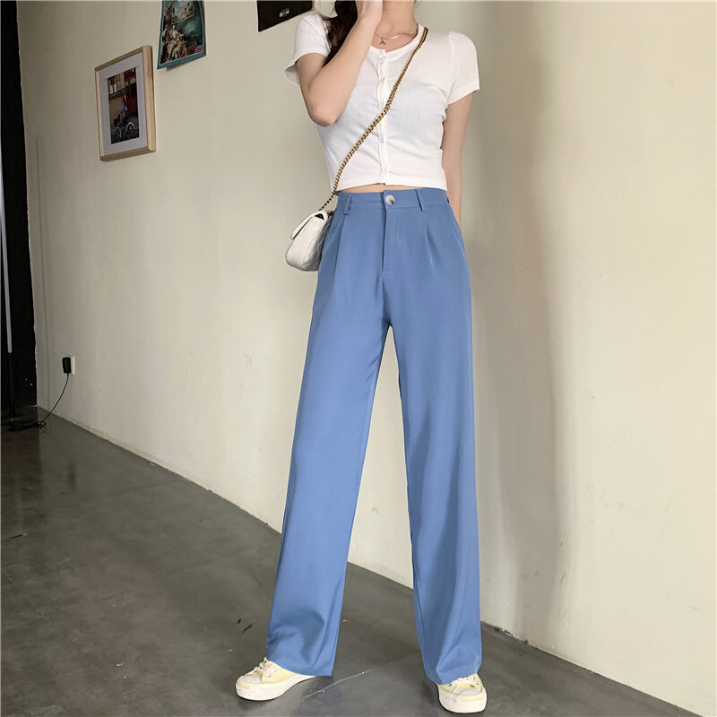 Spring summer new fashion Casual High Waist Wide Leg Pants Women Office Lady Pants Elegant Suit Trousers