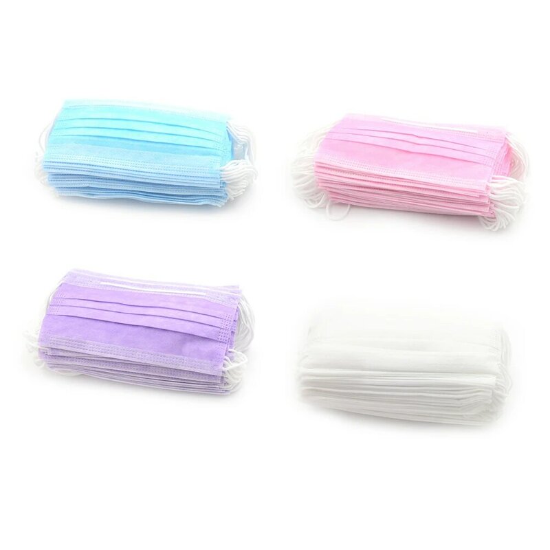 50Pcs 3-Ply Anti-Dust Disposable Salon Earloop Face Mouth Masks White/Pink/Blue/Purple