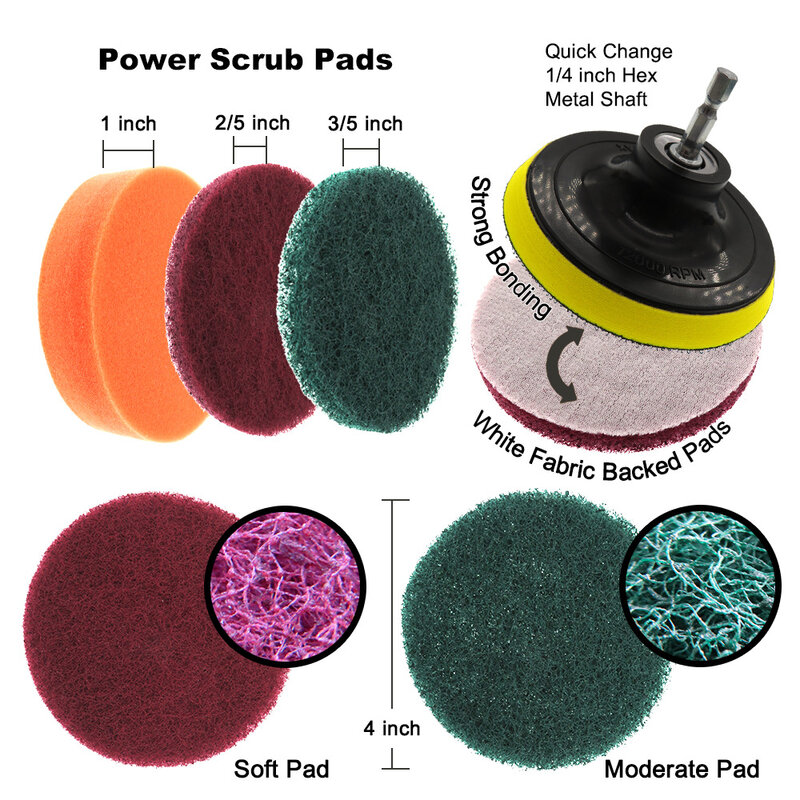 UNTIOR Electric Drill Brush Scrub Pads Grout Power Drills Scrubber Cleaning Brush Kitchen Bathroom Cleaning Tools