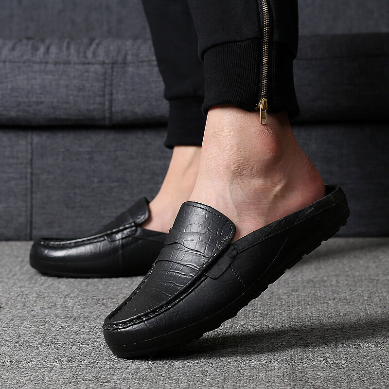 Italian Men Slippers Leather Loafers Moccasins Outdoor Footwear Non-slip Men Casual Shoes Summer Spring Fashion Men Shoes