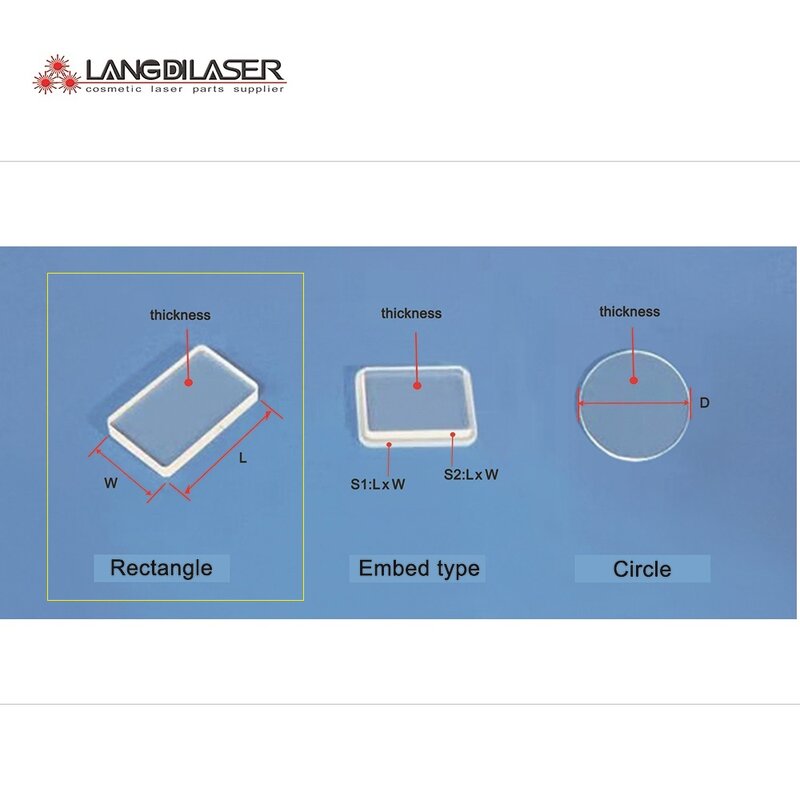 Ventana de protección láser de diodo, tamaño 13x13x2mm, chaflán de 4 a 1,5mm, Material de zafiro, con película recubierta AR @ 755, 808 y 1064nm