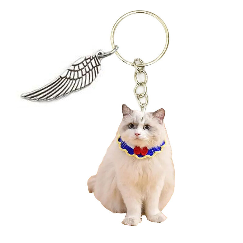 แมวสีฟ้าพวงกุญแจอะคริลิคตลกสัตว์แมวน่ารัก Charm พวงกุญแจสำหรับผู้ชายแหวนปีกของขวัญของขวัญผู้หญิงของเล่น