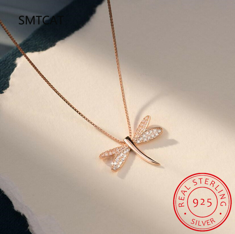 925 Sterling Silber glänzende Libelle Zirkon Halskette exquisite Tierform Schlüsselbein Kette Damen leichten Luxus edlen Schmuck