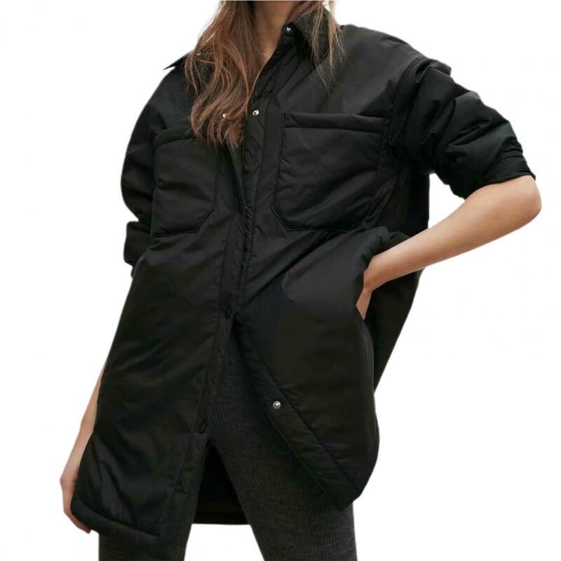 Down jaqueta Cardigan cor sólida mulheres casaco gola virada para baixo botões de encerramento bolsos grandes jaqueta feminina 2021