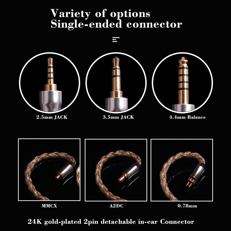 SYRNARN-Cable de repuesto para auriculares, accesorio chapado en oro y plata de 16 núcleos, 3,5, 4,4mm a 0,78, 2 pines, MMCX, A2DC, Hifi equilibrado
