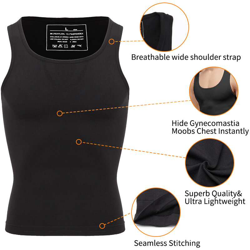 Mens Slimming Body Shaper เสื้อกั๊กเสื้อ ABS หน้าท้องการบีบอัดเสื้อซ่อน Gynecomastia Moobs Workout TANK Tops Undershirts