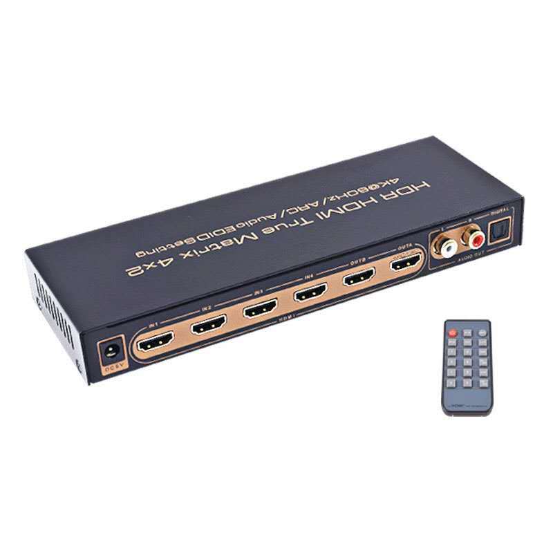 Commutateur 4 en 2 HDMI 2.0 matrix HD 4K @ 60, 2 sorties, câble TV, affichage audio et vidéo