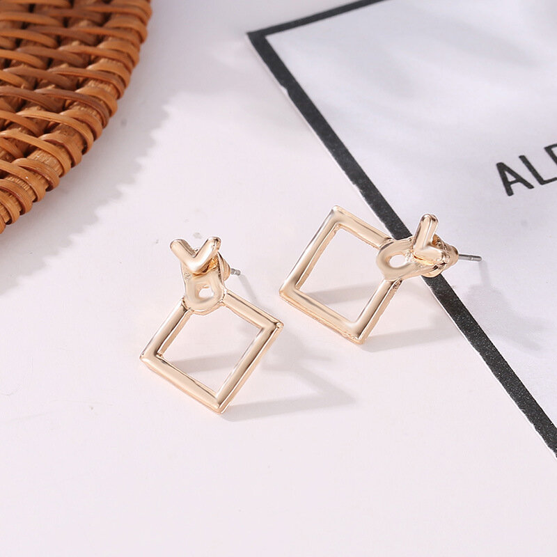 Pendientes de tuerca cuadrados triangulares creativos para mujer, accesorios de joyería de Metal geométricos minimalistas simples, Color dorado