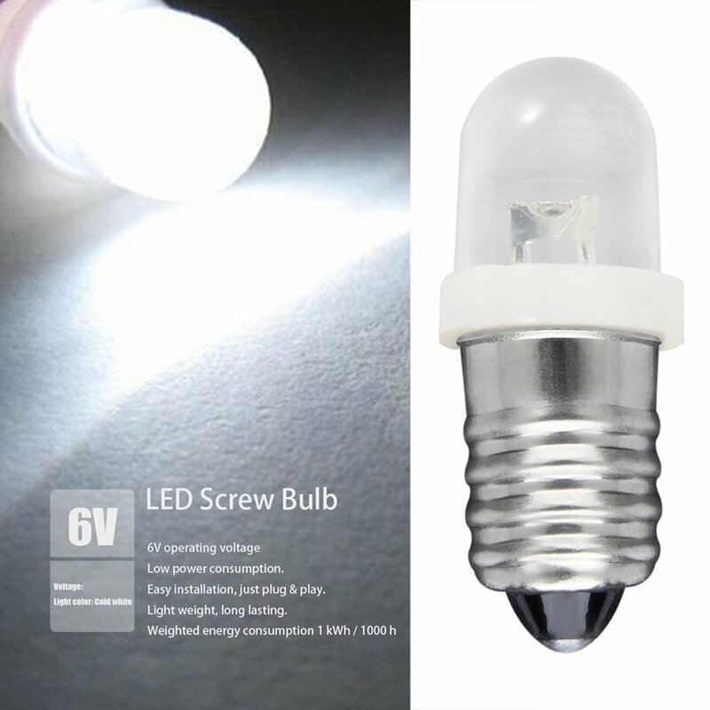 Trwała E10 LED gwint żarówka wskaźnikowa zimna biel 6V DC wysoka jasność oświetlenie lampa żarówka zimna biel