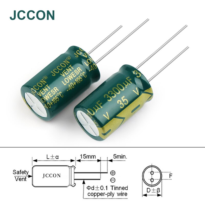 JCCON алюминиевый электролитический конденсатор, высокая частота, низкий ESR 35 в 47 мкФ 100 мкФ 220 мкФ 330 мкФ 470 мкФ 380 мкФ Ф 1000 мкФ 2200 мкФ 3300 мкФ 6800 мкФ