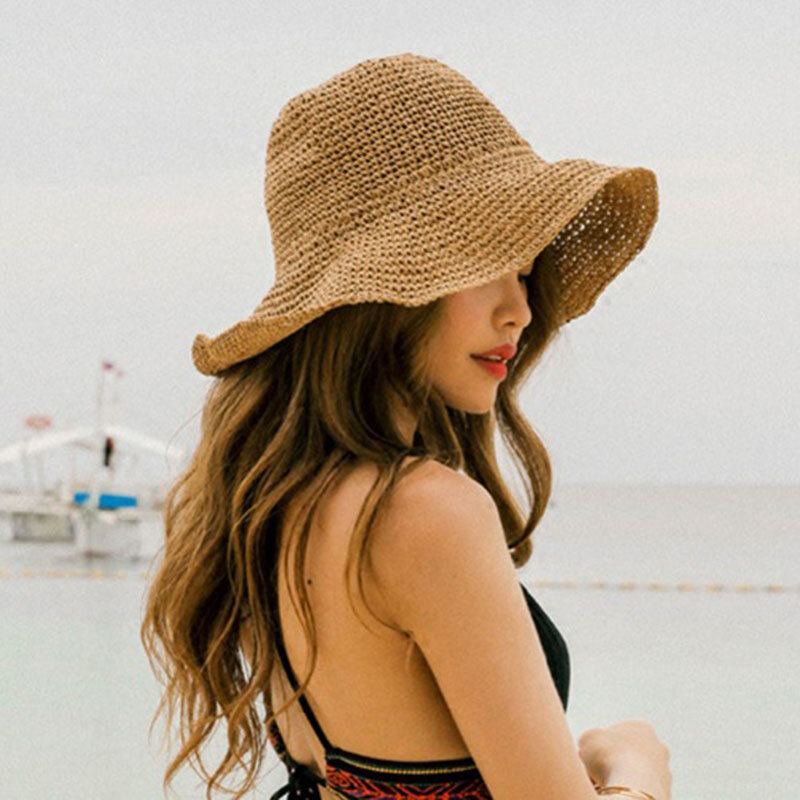Sombrero de paja plegable para mujer, visera para el Sol, para vacaciones, playa, verano, 2021