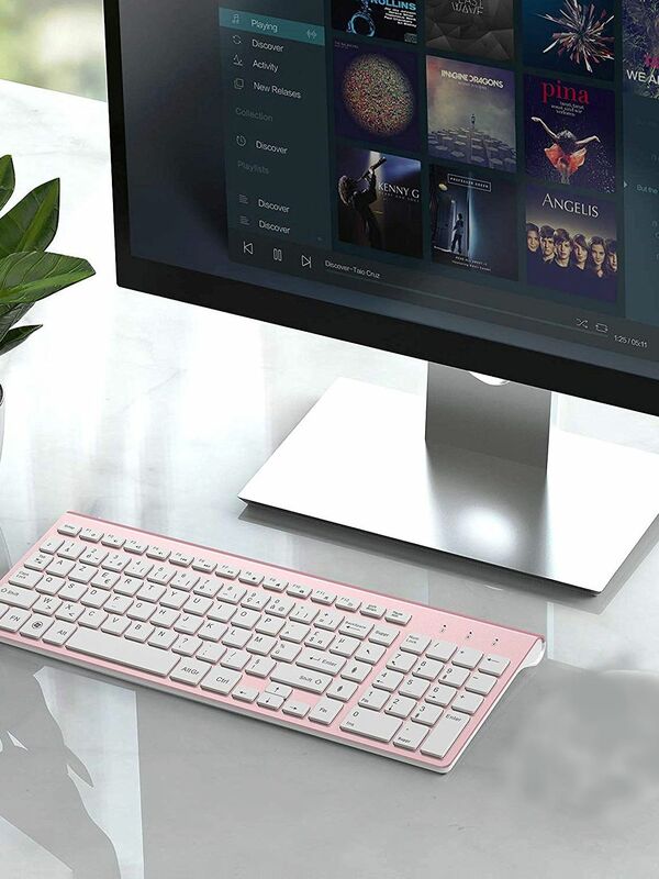 Tastiera Senza Fili, Tastiera 2.4Ghz Compatta Ed ergonomica Con gustetto Numerico, Tastiere Senza Fili Per PC portatile, rosa di modo