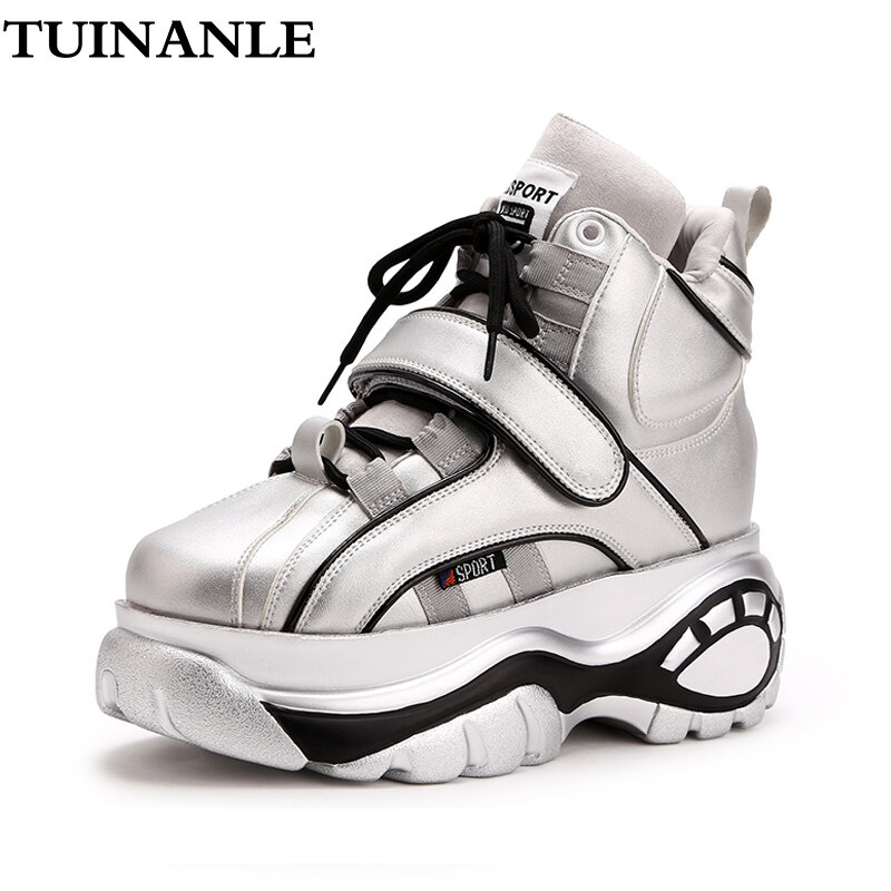 TUINANLE 2020 Platform Sneakers Autumn Women Fashion Chunky Sneakers Female Black Silver Sneakers Wedges Shoes Women High Top