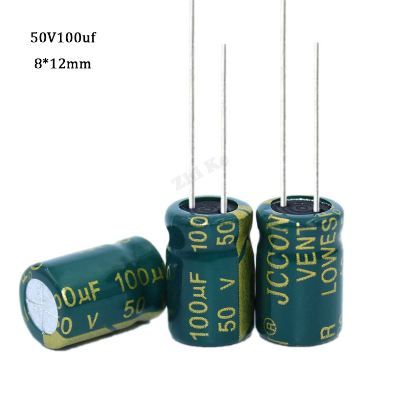 20 шт., алюминиевый электролитический конденсатор с низким ЭПС, 100 мкФ, 8 х12 мм, 100 мкФ, 50 в, электрические конденсаторы, высокая частота 20%