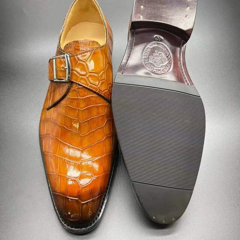 Yingshang nova chegada dos homens vestido sapatos masculinos sapatos formais sapatos de couro de crocodilo masculino sapatos de crocodilo de couro da barriga