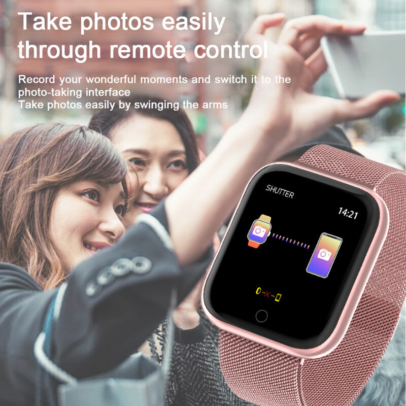 Acciaio Smartwatch Donne Orologio Intelligente Impermeabile Uomini T80 Bluetooth Heart Rate Monitor Inseguitore di Fitness per Iphone Android di Apple