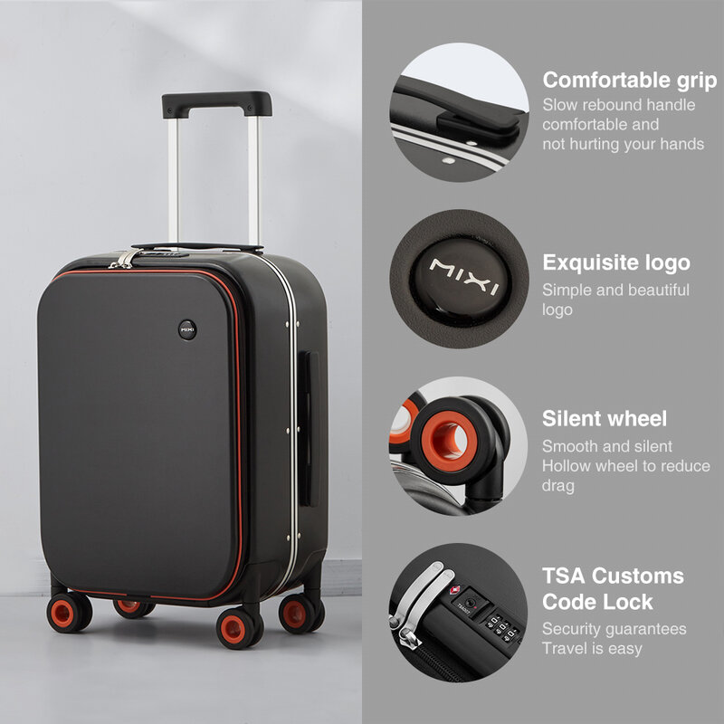 Mixi 2023 nuovo Design innovativo valigia Carry On Hardside Rolling bagagli PC Spinner Wheels Trolley Case telaio in alluminio
