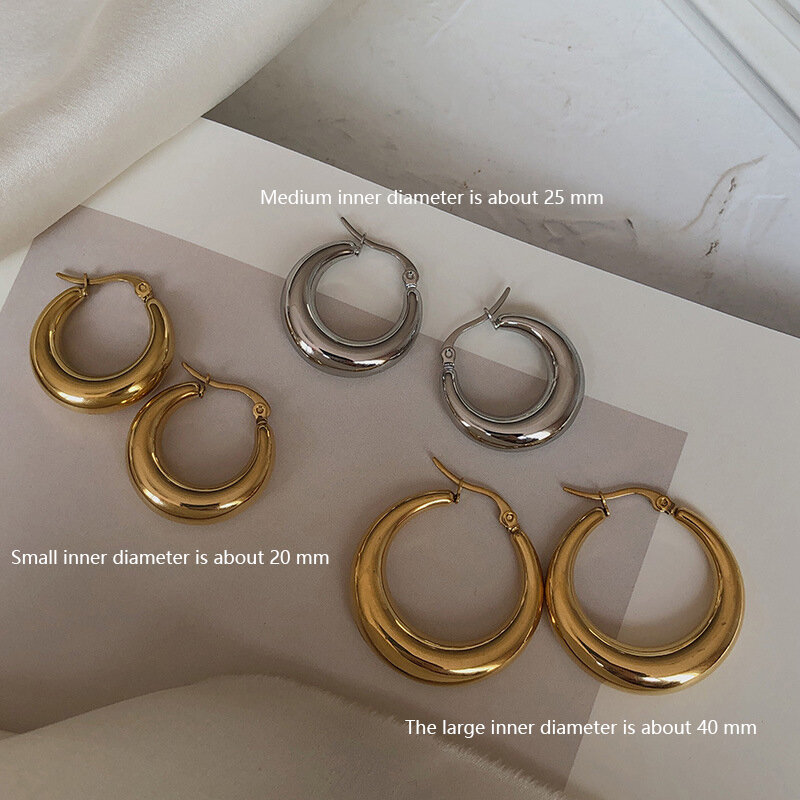 ANENJERY Silver Color Chunky Hoop Earrings for Women Men Punk Geometric Earrings Fine Jewelry Wholesale