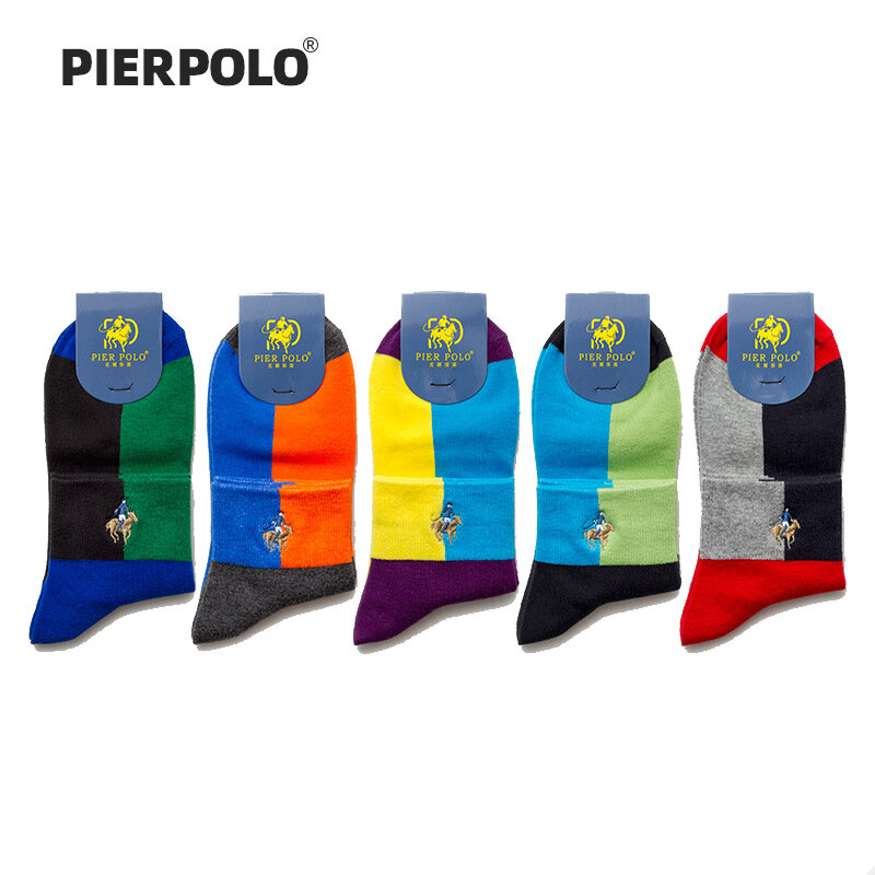 Wysokiej jakości PIER POLO marki letnie skarpetki mężczyźni moda Casual krótkie bawełniane skarpetki człowiek haft śmieszne skarpetki 5 par/partia