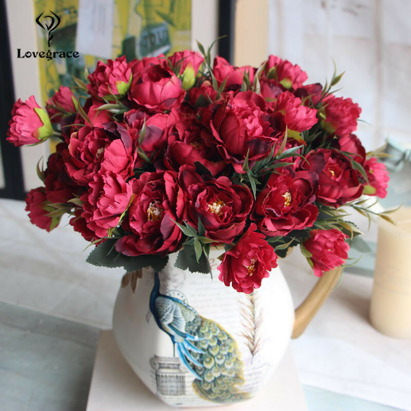 8 Hoofden Silk Kunstmatige Pioenen Bloemen Voor Bruiloft Huwelijk Diy Decor Kleine Craft Bloem Pioen Mini Nep Bloemen Voor Thuis decor