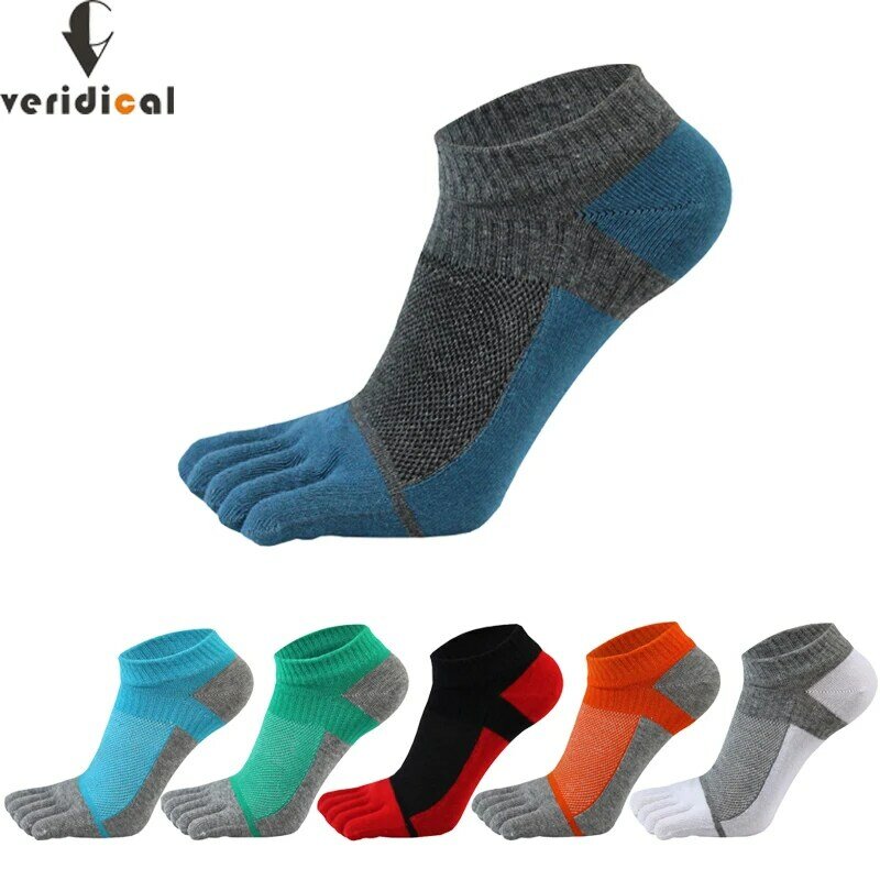 Calcetines tobilleros de algodón puro con cinco dedos para hombre, medias deportivas transpirables y cómodas, antifricción, 5 pares