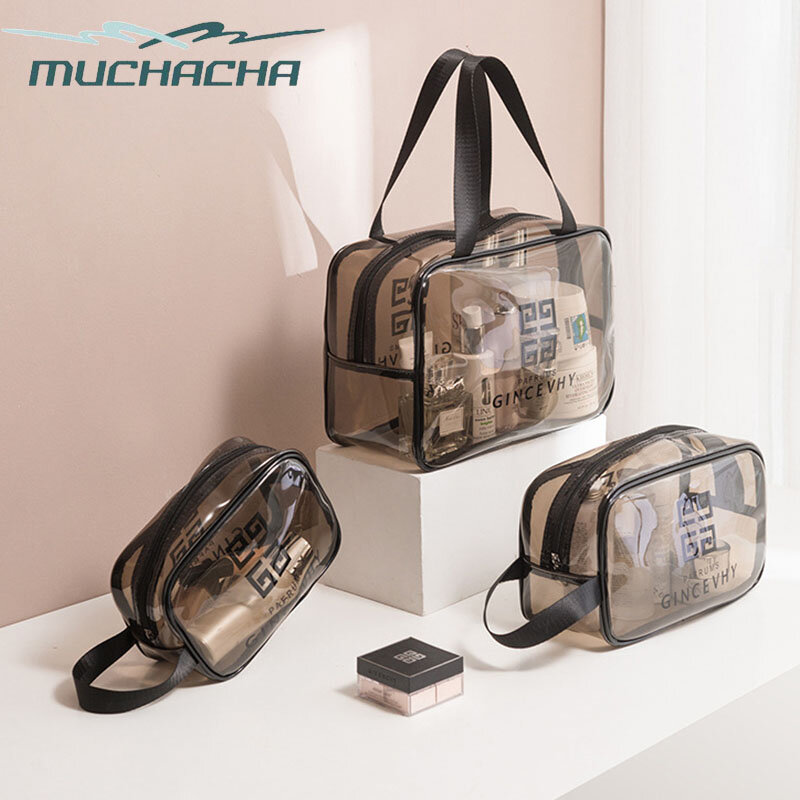 Muchacha Fashion Waterproof Toiletry Bag Transparent Beauty Kit Wash Zipper Makeup Beach Pouch Clear PVC Cosmetic Bag