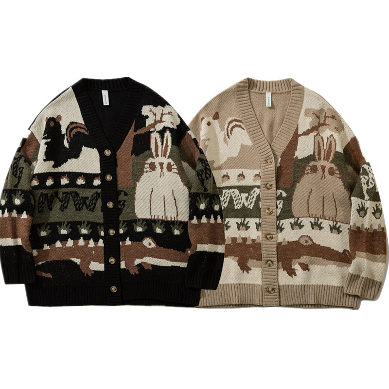BOLUBAO, винтажный Кардиган, Свитер оверсайз, мужской пуловер в стиле хип-хоп, уличная одежда, Свободный Трикотаж, Harajuku, мультяшный вязаный свитер для мужчин
