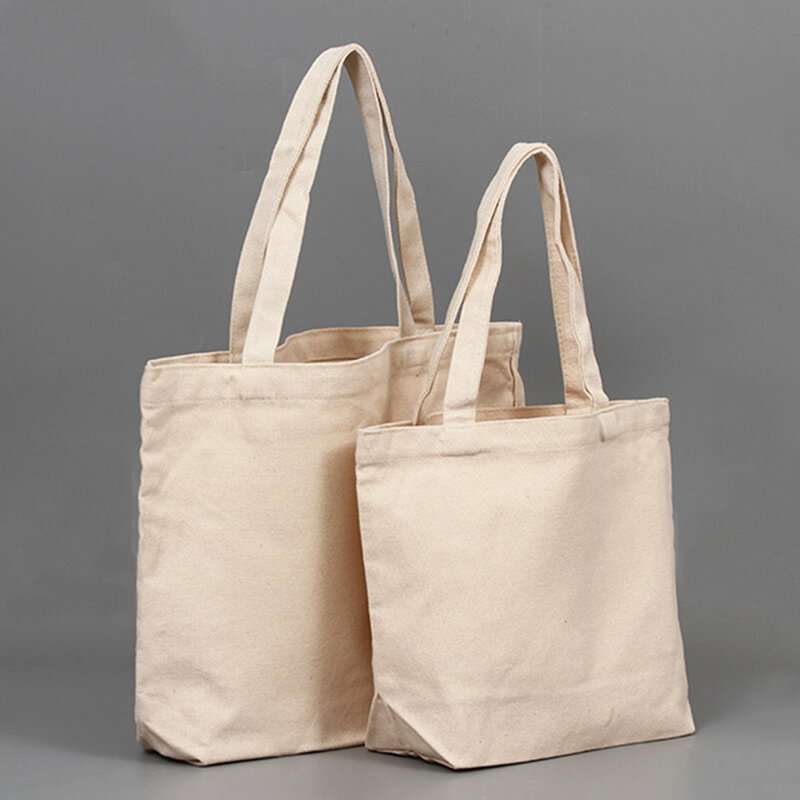 Beige Leinwand Einkaufstaschen Eco Reusable Faltbare Schulter Tasche Große Handtasche Stoff Baumwolle Einkaufstasche Für Frauen Einkaufstaschen