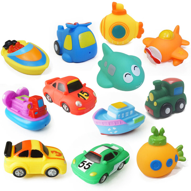 Baby Bath Toy Swimming Water Toys Cartoon Soft Rubber Car Boat Plane Float Squeeze Sound Water Spray Kids Water Play Toys Gifts