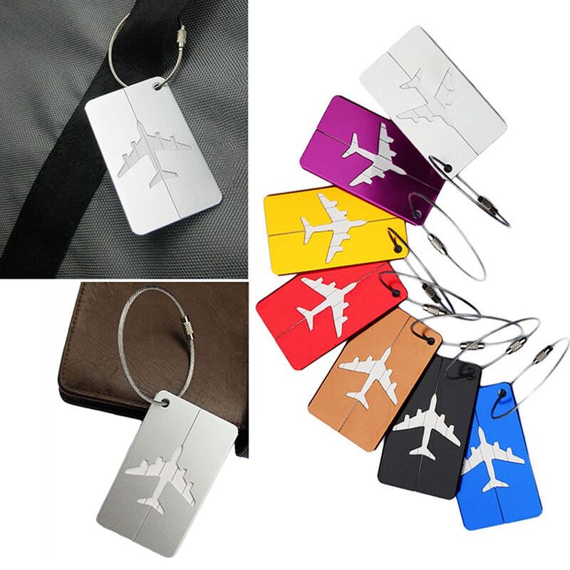 Etiqueta de equipaje creativa con forma de avión redondo, accesorios de viaje, etiquetas de nombre de equipaje, etiquetas de equipaje de aleación de aluminio