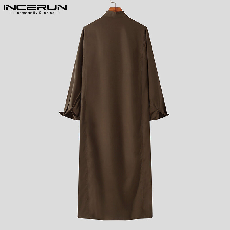 Incerun homem muçulmano islâmico kaftan árabe do vintage manga longa homem thobe robe solto dubai árabe saudita kaftan roupas masculinas 2023 s-5xl