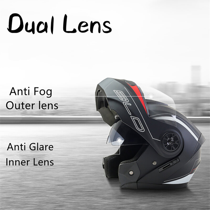 BLD-Casco de seguridad Modular con doble lente para motocicleta, protección abatible hacia arriba, profesional, para carreras de Motocross, de cara completa, casco moto DOT casco de moto para