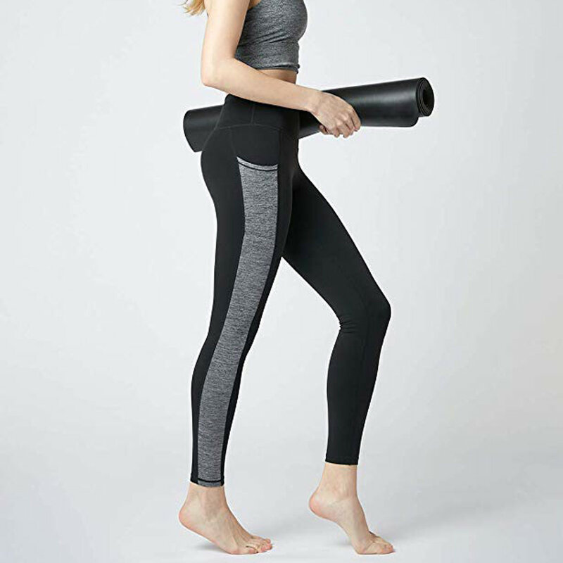 Calças de bolso de esportes femininos sem costura leggings de fitness calças de controle de barriga esportes leggings ginásio cintura alta leggings magros