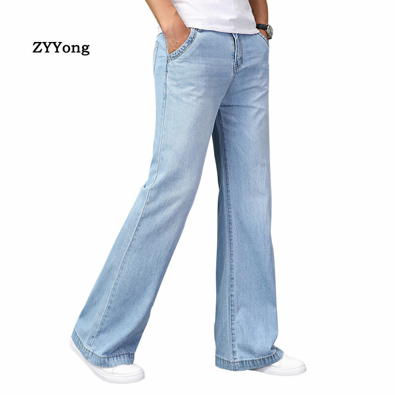 Мужские расклешенные джинсы, брюки с расклешенным низом, синие, черные, свободные, большие размеры, классические модные повседневные ботинки, расклешенные джинсовые брюки