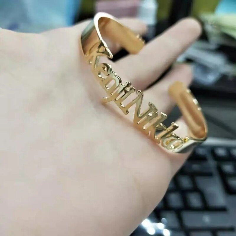 DOREMI Stainless Name Bangles Personalized ID Family Lover Nameplate Faith Letter Bangles & Bracelet Stainless Steel Adjusted