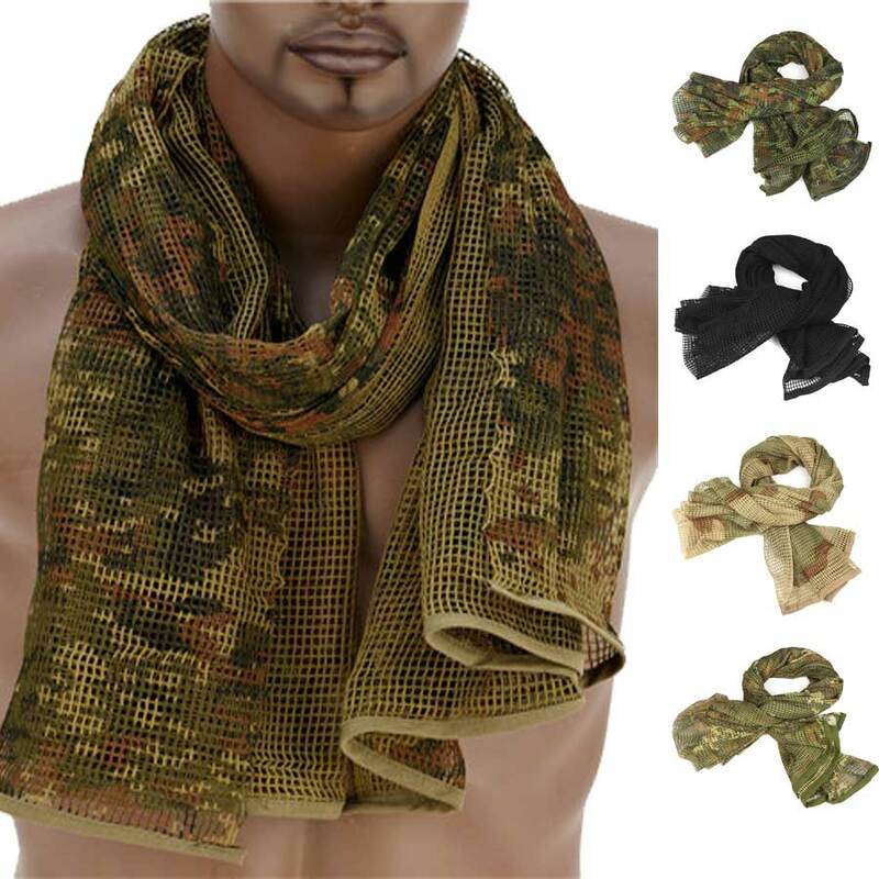 Bufanda de malla táctica de camuflaje militar de algodón, velo facial de francotirador, ropa de traje multiusos para acampar, caza, senderismo