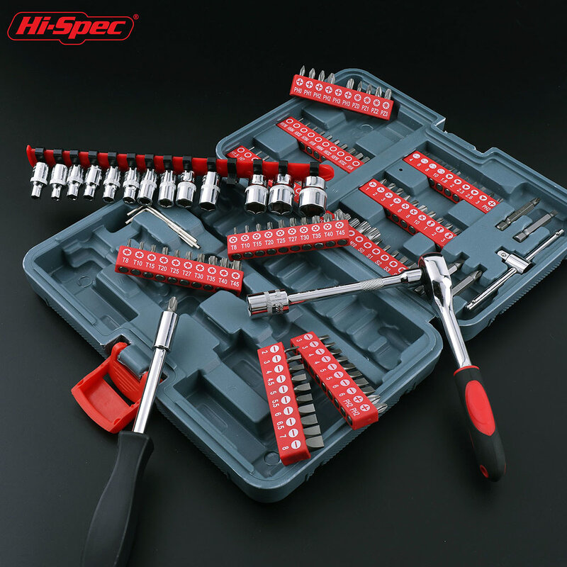 Hi-Spec 126pc 1/4 Driver Socket Set Ratchet Socket Wrench Set Auto Mechanic Tool Set for Car Bicycle Repair with Unversal Key