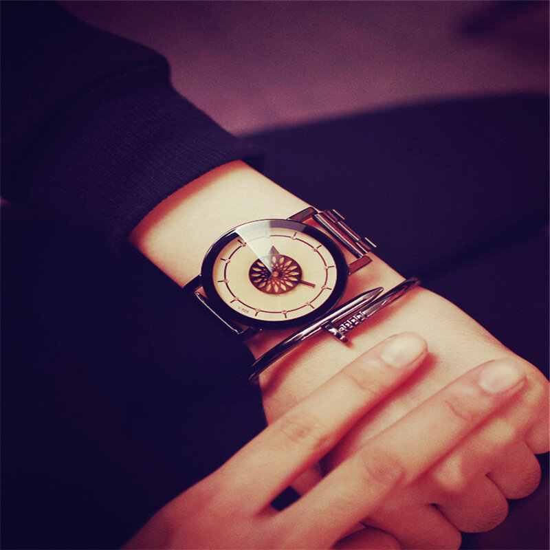 Amante de reloj de cuarzo con cinturón de acero relojes de pareja reloj de personalidad reloj erkek kol saati reloj de moda Casual couplegift único