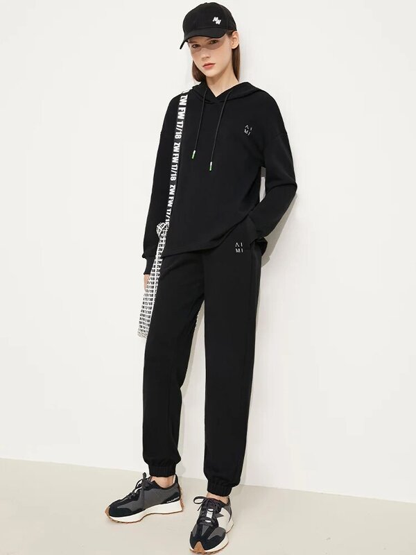 Amii minimalismo inverno hoodies calças vendidas separadamente mulher streetwear carta moletom com capuz calças de cintura alta feminino 12130372