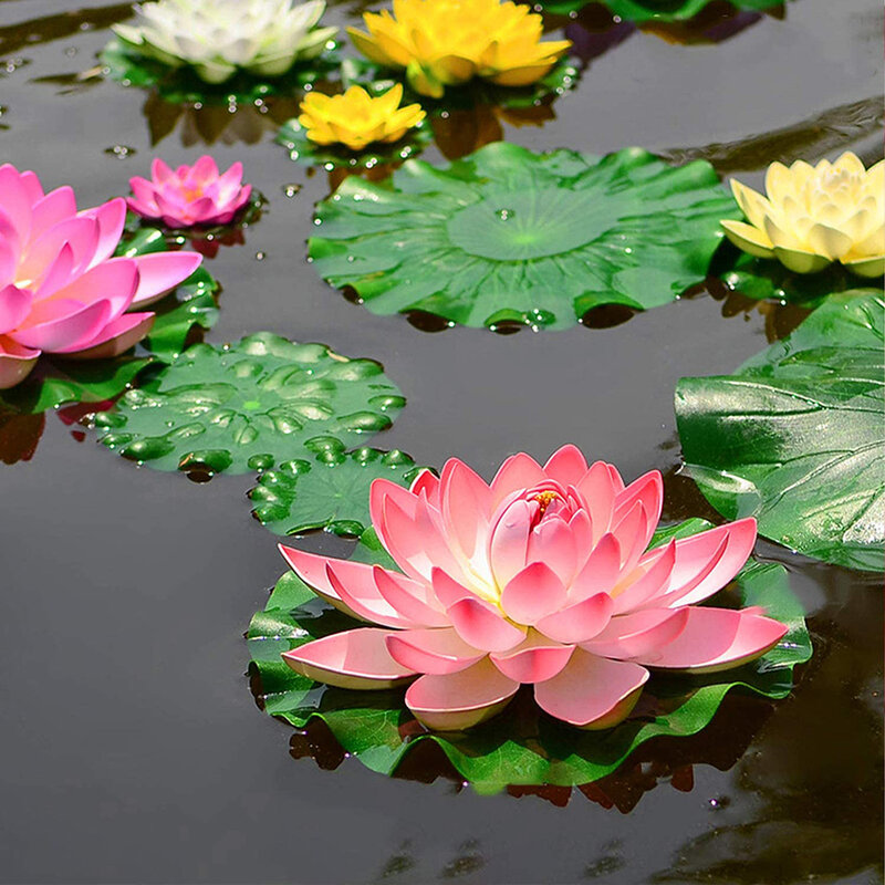 1pcs Simulation Lotus Floating Flowers Water Lily Pond Decoration Tank Plant Artificial Lotus Flowers Floating Flowers Decor