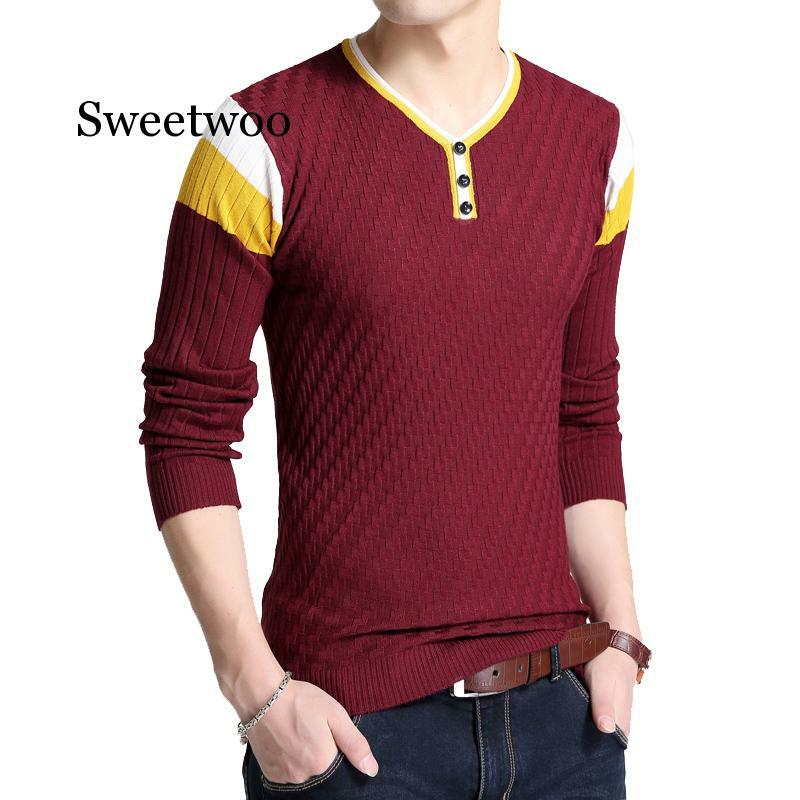 Suéteres en forma de V con cuello en V y botones para otoño para hombre, suéteres de tejido elástico para hombre, jersey tejido para hombre