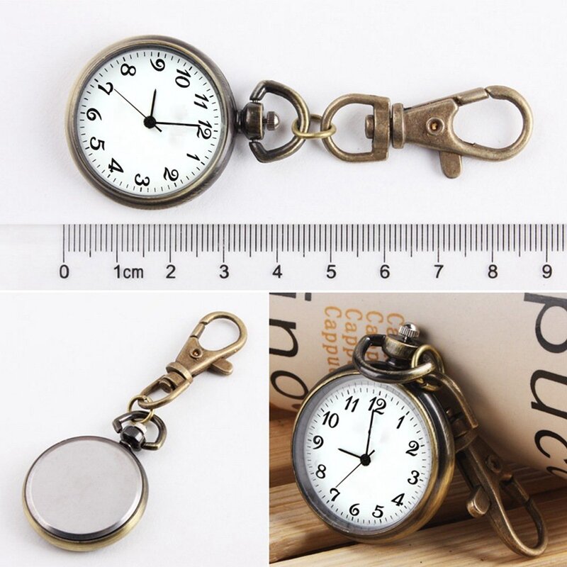 LLavero de bolsillo con pendiente de reloj de cuarzo redondo para mujer y niño, accesorio de Color bronce, reloj para regalo de Navidad