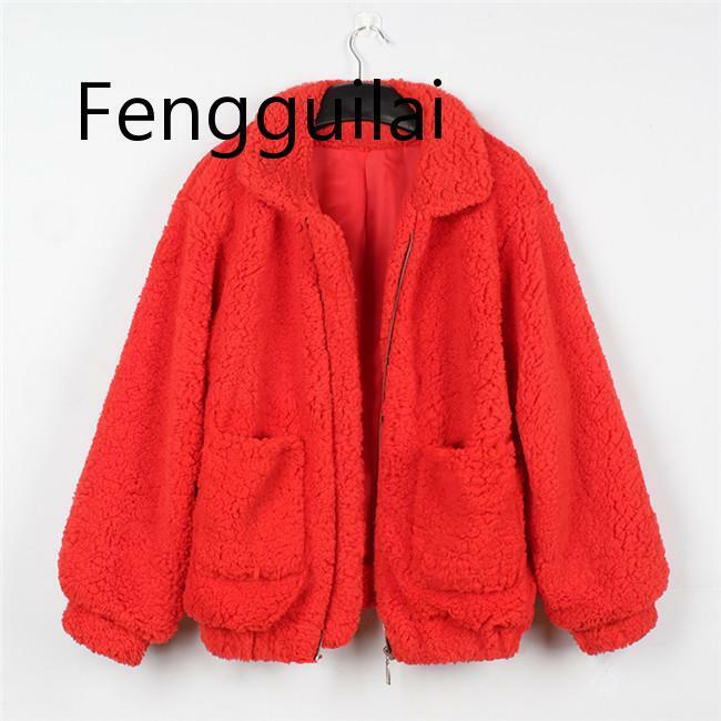 2020 casaco de lã de cordeiro feminino inverno engrossar quente zíper curto casaco de jaqueta casual sólido turn-down colarinho casaco de jaqueta peludo