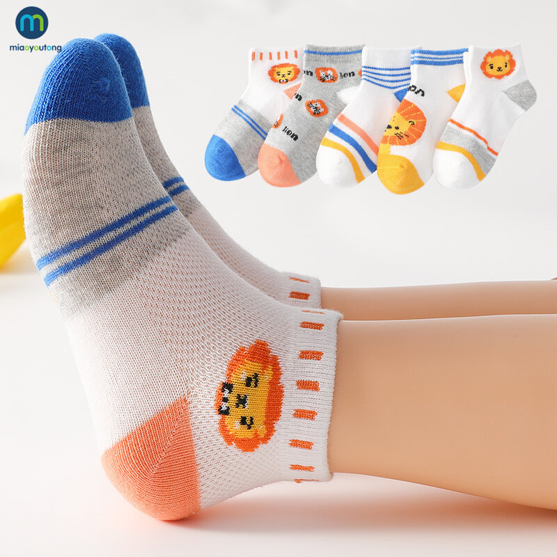 Miaoyoutong – lot de 5 paires de chaussettes en maille fine pour fille et garçon, Tubes animaux mignons pour enfants, chaussettes courtes pour bébé et nouveau-né, collection printemps et été