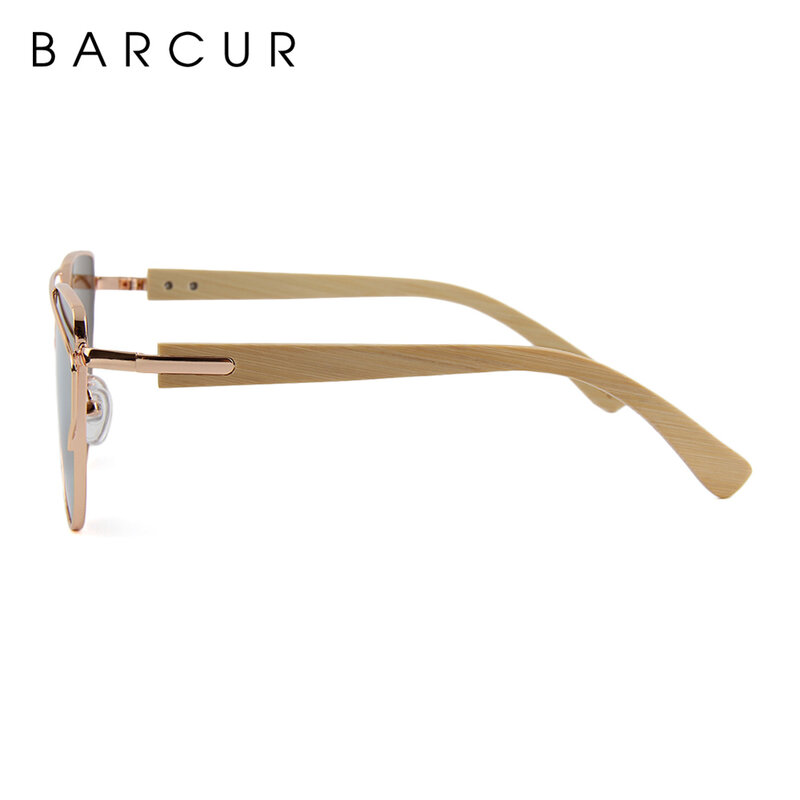 BARCUR-gafas de sol polarizadas de bambú con forma de ojo de gato, lentes de madera con montura de Metal, a la moda, de lujo, con caja gratis