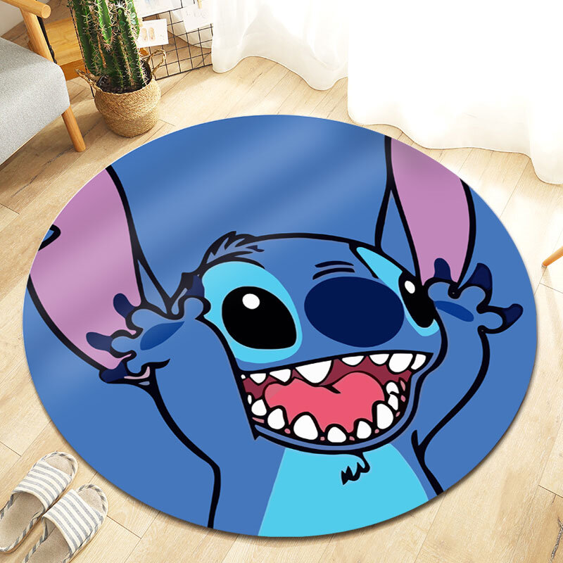 100cm Stitch Kids Play Mat  Round Carpet Floor Mats Flannel Printed Area Rug Sound Insulation Pad for Bedroom Home Decorative
