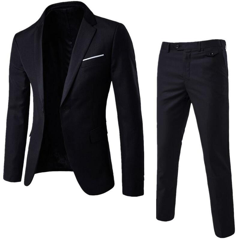 Men Spring 2 Pieces Classic Blazers Suit Sets Men Business Blazer  +Pants Suits Sets 2019 Autumn Men Wedding Party Set