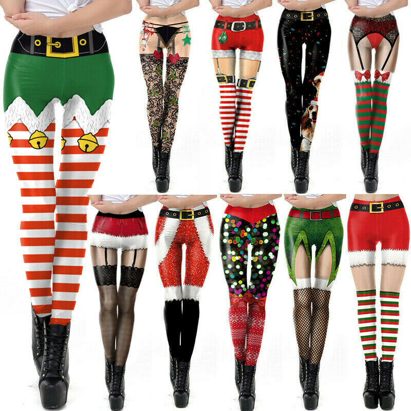 Leggings de Natal elásticos femininos, leggings de treino ativo, calça de ginástica, Natal casual, estampa neve alces, fino, venda quente