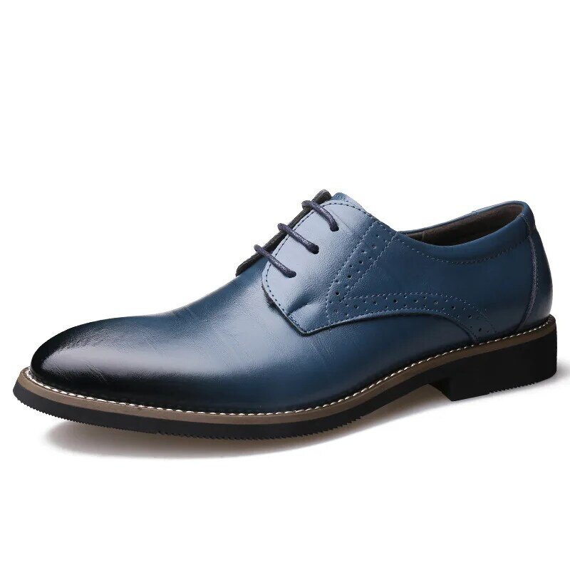 Zapatos oficiales de cuero con punta para hombre, zapatos informales Oxford, color negro, azul y marrón, 2020